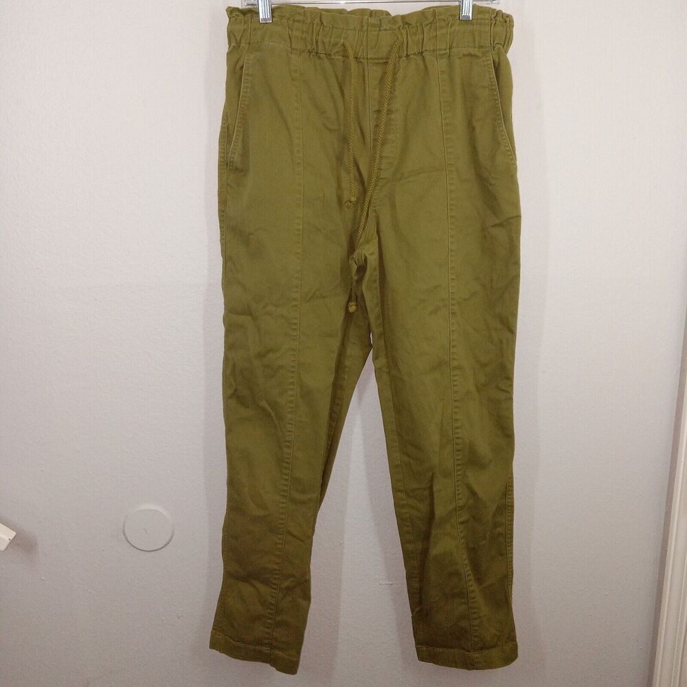 Loft Women's Tapered Pants Pull On Drawcord Pocket Stretch Olive Green Medium